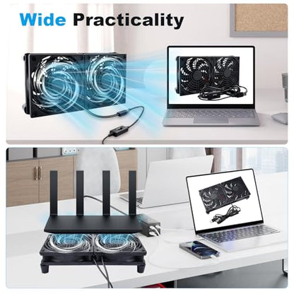 Quiet Dual 120mm USB Fan Dual-Ball Bearings, USB Fan 5V, with L/M/H 3-Degree Speed Controller High Airflow Cooling Fan for Router Modem Receiver DVR PlayStation Xbox TV Box - size: Dual 120mm