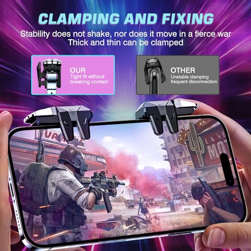 EasEasy PUBG Game Controller Trigger, Mobile Phone Controller Compatible for PUBG/Rules of Survival/Knives Out, 6 Fingers Trigger with Sensitive Aim and Shoot Smartphone Gamepad for iPhone & Android - color: Black