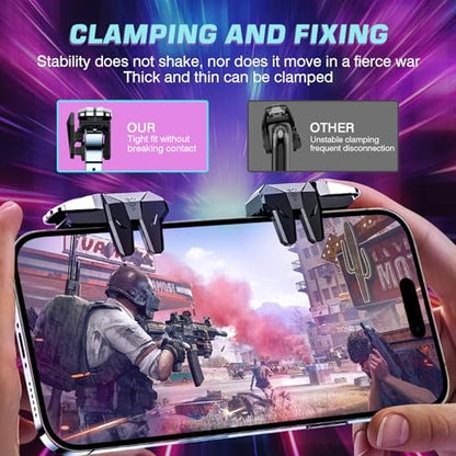 EasEasy PUBG Game Controller Trigger, Mobile Phone Controller Compatible for PUBG/Rules of Survival/Knives Out, 6 Fingers Trigger with Sensitive Aim and Shoot Smartphone Gamepad for iPhone & Android - color: Black