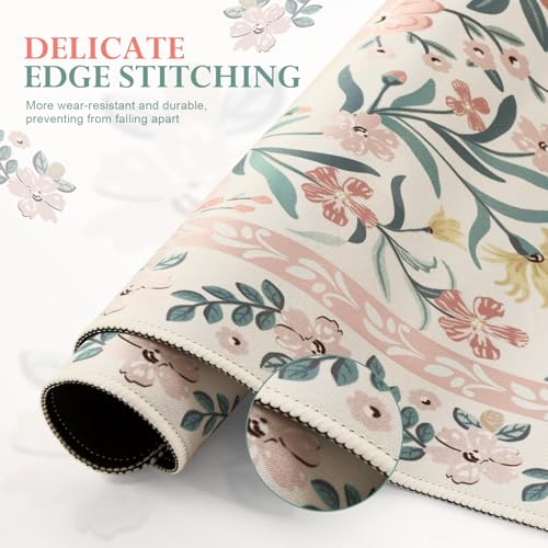 iLeadon Pink Desk Mat Set Cute,Mouse Pad and Keyboard Pad Mat for Desk | Non-Slip Desk Mat, Ergonomic Desk Mouse Pad Extra Large, Floral Teacher Desk Mat with Wrist Rest for Women Home Office - color: Light Pink