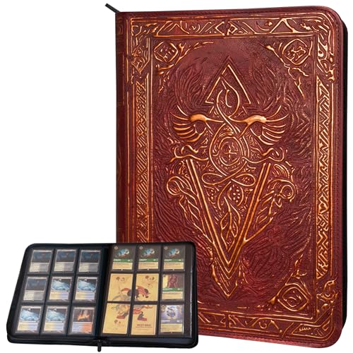 Trading Card Binder - 9 Pocket Album w Zipper - 360 Side Loading Folder for TCG - 3D PU Leather - For MTG, Disney Lorcana Trading Card Game, Magic The Gathering, Pokemon - Book Accessories Gift - Red - color: Red