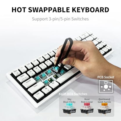Hexgears X1 Pro Wireless Mechanica Keyboard, Tri-Mode Bluetooth/2.4G/USB-C, Hot-Swappable Clicky Switch Gaming Keyboard, Mini Compact White Backlit Keyboards with Wrist Rest - White - color: Panda-X1 Pro, size: Clicky