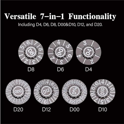 Foldable Spinner Metal DND Dice Set – Compact Elegant Design with D4, D6, D8, D10, D12, D20, D% for TTRPG Gifts - color: Black Nickel-red