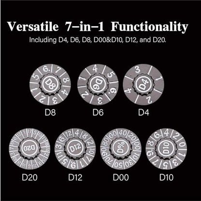 Foldable Spinner Metal DND Dice Set – Compact Elegant Design with D4, D6, D8, D10, D12, D20, D% for TTRPG Gifts - color: Black Nickel-red