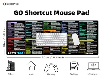 excovip Commands Shortcuts Mouse Pad for GO- Extended Large Cheat Sheet Mousepad PC Office Spreadsheet Keyboard Mouse Mat Non-Slip Stitched Edge 31.4x11.7x0.07 inches 0492 - color: for GO