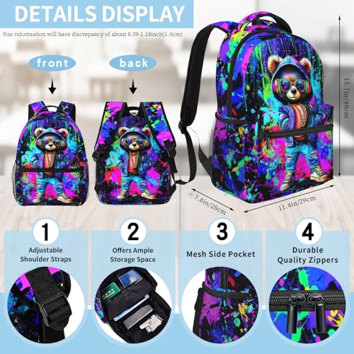 Graffiti Bear School Backpack for Kids Boys Cool Cartoon Bear Backpack for Boys Children Teens Elementary Middle School Students Bookbag Lightweight Back Pack - color: Graffiti Bear