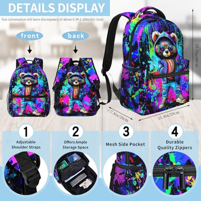 Graffiti Bear School Backpack for Kids Boys Cool Cartoon Bear Backpack for Boys Children Teens Elementary Middle School Students Bookbag Lightweight Back Pack - color: Graffiti Bear