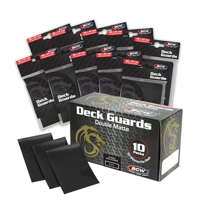 BCW Deck Guard - Double Matte Card Sleeves | 500 Count Box (10 Packs of 50 Sleeves) |Acid-Free, No PVC | Fits 2.5" x 3.5" Game Cards | Archival Safe Sleeves for Card Protection (Black) - color: Black