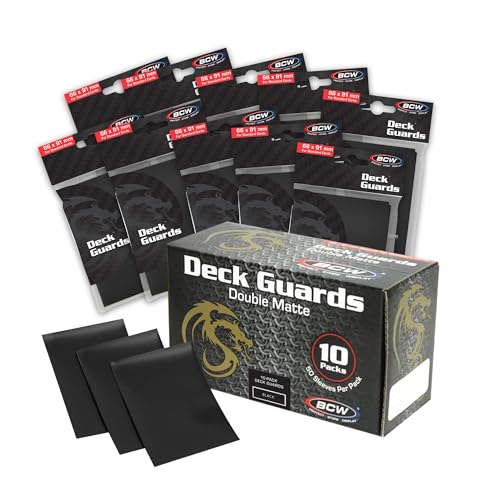 BCW Deck Guard - Double Matte Card Sleeves | 500 Count Box (10 Packs of 50 Sleeves) |Acid-Free, No PVC | Fits 2.5" x 3.5" Game Cards | Archival Safe Sleeves for Card Protection (Black) - color: Black