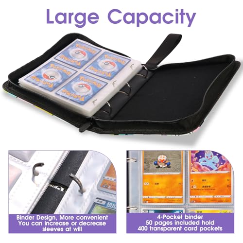 4-Pocket Card Binder with 50 Removable Pages, Holds 400 Cards | Fits trading, sports, gaming and collectible cards. Great for boys and girls to organize and protect collections(Penguin) - color: Penguin