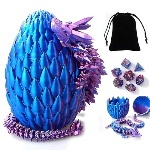 DND Dice Set, 7pcs Polyhedral Dice with 3D Dragon Egg Shell, Portable Dungeons and Dragons Dice with Organizer Bag for RPG/MTG (Purple) - color: Purple