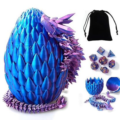 DND Dice Set, 7pcs Polyhedral Dice with 3D Dragon Egg Shell, Portable Dungeons and Dragons Dice with Organizer Bag for RPG/MTG (Purple) - color: Purple