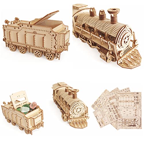 3D Wooden Puzzle - DIY Mechanical Steam Train Model Kits - Wood Crafts Vehicle Building Model - Wooden STEM Brain Teaser Puzzle - Steam Train Christmas Birthday Gifts for Adults & Teens - style: Steam Train