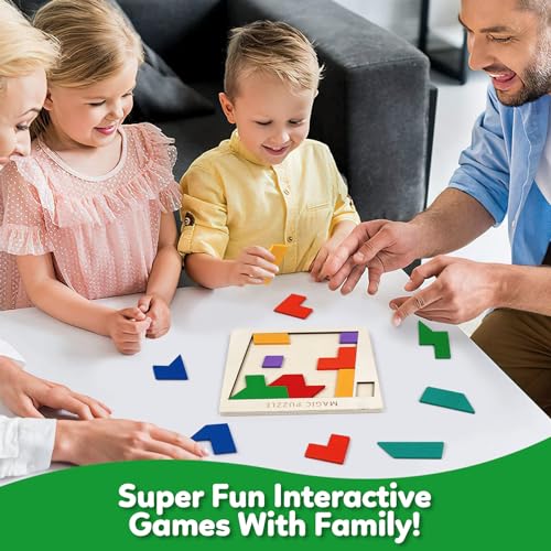 Wooden Brain Teaser Puzzles,Montessori Tangrams Pattern Blocks Logic Board Geometric Shapes Jigsaw Puzzle Games for Kids Ages 3-5,4-6(3Pack) - style: Puzzle set-3pcs