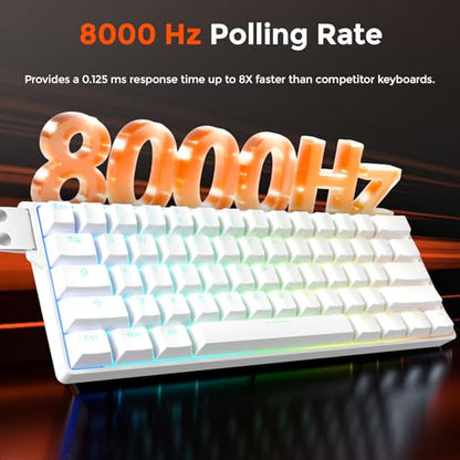 DAREU EK60 HE Rapid Trigger Gaming Keyboard Wired, 0.01mm RT Accuracy Adjustable, Hall Effect Magnetic Switch Hot Swappable, SOCD, 8000Hz Polling, RGB Backlit, 60% Compact Design for Laptop/PC - color: White