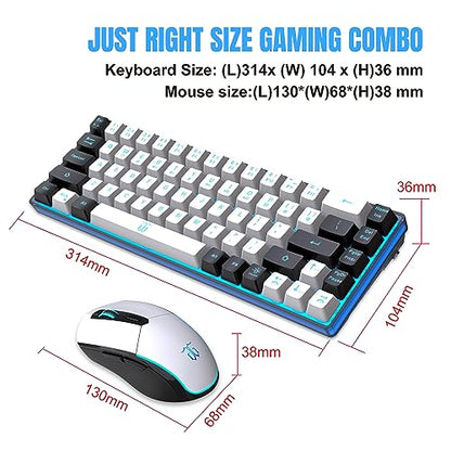 Snpurdiri 60% Wireless Gaming Keyboard and Mouse Combo,Ice Blue Backlit Rechargeable 2000mAh Battery,Mini Mechanical Feel Anti-ghosting Keyboard + Popular RGB Mice for Gaming, Office(White-Black) - color: White Black Combo