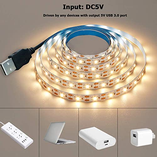 USB LED Strip Light Natural White 4000K 5V 13.12ft/4M(2pcs x 6.6ft) | USB Powered 240LEDs Flexible SMD2835 High Brightness No-Waterproof IP20 LED Tape Lights - color: Natural White