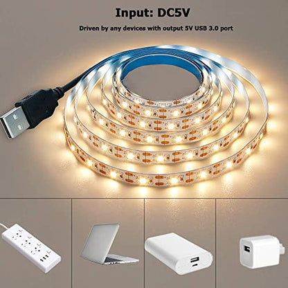 USB LED Strip Light Natural White 4000K 5V 13.12ft/4M(2pcs x 6.6ft) | USB Powered 240LEDs Flexible SMD2835 High Brightness No-Waterproof IP20 LED Tape Lights - color: Natural White
