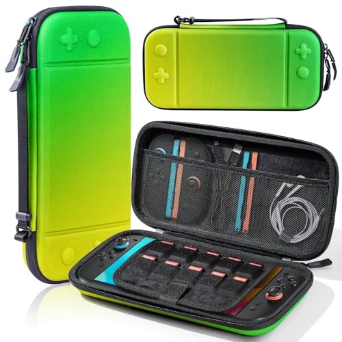 BRHE Switch 2 Carry Case Compatible with Nintendo Switch 2 Console,Large Capacity Switch 2 Case, Portable Hard NS 2 Travel Bag for Console & Accessories, 10 Game Card Slots (Yellow Green Gradient) - color: Yellow Green Gradient