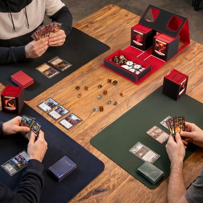 Fabmaker 4 Deck Box Compatible with MTG, Large Capacity Trading Card Storage Box for Comman-der, 5-in-1 Leather Magnetic Closure Card Box with Token Tray, Card Box Compatible with Magic the Gathering