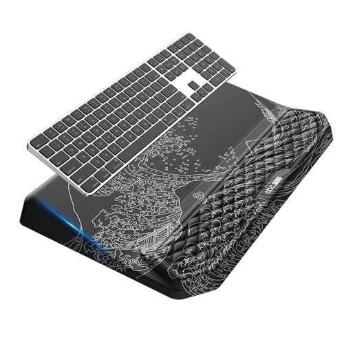 2-in-1 Ergonomic Keyboard Stand with Wrist Rest, Comfy Keyboard Riser Holder with Massage Design, Black Wave of Kanagawa - color: Black Wave