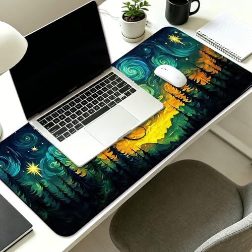 Fantasy Starry Night Forest and Dragon Gaming Desk Mat, Computer Keyboard Large Extended Long Mouse Pad for Office and Home, XL (W05) - color: W05