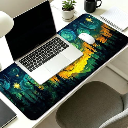 Fantasy Starry Night Forest and Dragon Gaming Desk Mat, Computer Keyboard Large Extended Long Mouse Pad for Office and Home, XL (W05) - color: W05