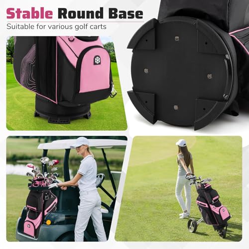 Goplus Lightweight Golf Cart Bag, Molded Lock Top Golf Club Bag w/14-Way Full Length Organizer Dividers, 11 Pockets, Cooler Bag, Straps, Umbrella Holder & Rain Hood for Men Women - color: Black+Pink