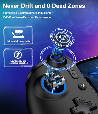 LIFUFUTEE Mobile Gaming Controller for iPhone/Android, Wireless Phone Controller with Hall Joysticks/Triggers, Mobile Controller Support Phone Case for Xbox Game Pass, Steam Link & More, Black