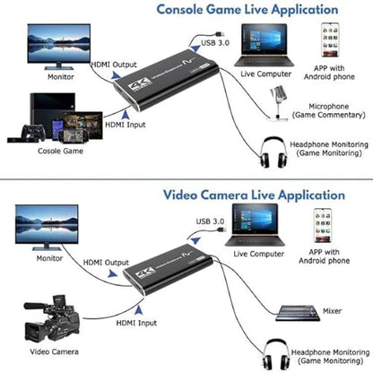 4K Audio Video Capture Device, HDMI to USB 3.0 4K Video Capture Card Game Capture Card USB 3.0,for Living Streaming Broadcasting