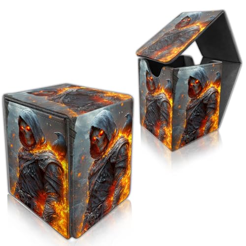 for MTG Deck Box, Trading Card Storage Case Holds 100+ Sleeved Cards, Flaming Skeleton with Crow Magnetic Closure Durable Deck Holder for Magic The Gathering, TCG & Commander - color: Flaming Skeleton with Crow