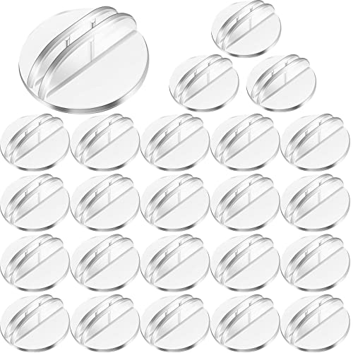 Yinkin 25 Pcs Clear Mini Card Stands Plastic Place Card Holders Paper Miniature Bases Paper Board Clips for Game Table Numbers Business Price Tags Menus Labels Party, 1 Inch in Diameter - style: Clear