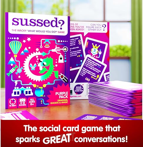 SUSSED Wacky ‘What Would You Do?’ Fantasy Card Game - Fun for Girls, Boys & Tweens - for Kids Ages 8 and Up, 2-8 Players, 15-30 Min Playtime - Purple Deck: Dragons, Space & Magic - color: Amazing Purple (Magic, Ghosts & More Theme)