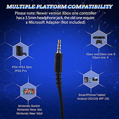 Gaming Headset for Nintendo Switch, Xbox One, PS4, Bass Surround and Noise Cancelling 3.5mm Over Ear Headphones with Mic for Laptop PC Smartphones (Blue)