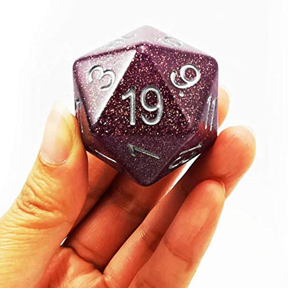 Bescon Glitter Jumbo D20 38MM, Big Size 20 Sides Dice Glitter Purple, Big 20 Faces Cube 1.5 inch - color: Glitter Purple