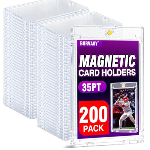 BURVAGY 200ct Magnetic Card Holder, 35pt Slim One Touch Card Holders, UV Protection Waterproof Hard Plastic Card Display Case Protector Sleeves for Trading Cards, Sports, Game Cards, Football Baseball - size: 200 Pack