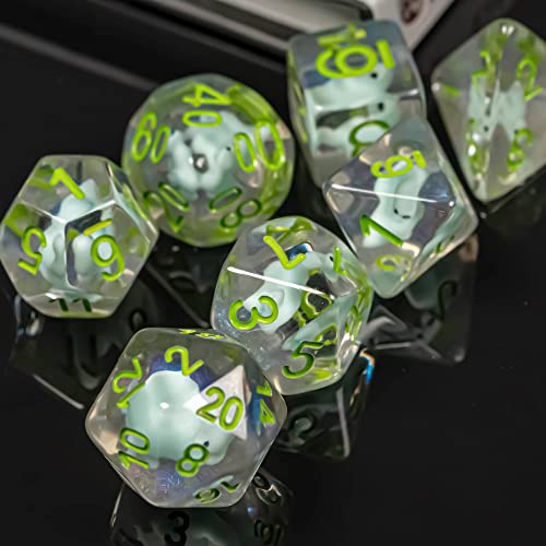 Cusdie 7-Die Dice DND, Polyhedral Dice Set Filled with Animal, for Role Playing Game D&D Dice (Dinosaur) - color: Dinosaur