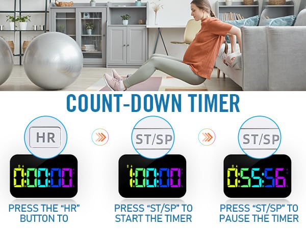 Kitchen Digital RGB Timer, Count Down Up, Rechargeable, Vibration Mode Adjustable Volume and Brightness LED Display, Time Management Cook, Desk, Kids Adults Study Teaching, Kitchen Gadgets - color: Rgb