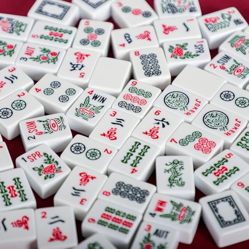 Jongyance American Mahjong Set, Mahjong Tiles Set, Red Bag, 166 White Tiles, 4 All-in-One Rack/Pushers (Ma Jong, Mah-Jongg, Majiang) - color: Red