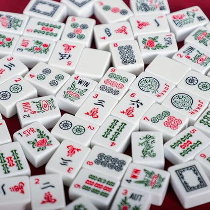 Jongyance American Mahjong Game Set, Mahjong Tile Set, Blcak Bag,166 White Tiles, 4 All-in-One Color Rack/Pushers, 100 Chips, 1 Wind Indicator - color: Black