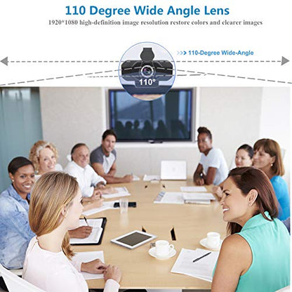 1080P Full HD Webcam,2 Mics, 110° Wide Angle Web Cam,Plug & Play USB Camera,Auto Light Correction, Noise Reduction,Privacy Cover & Tripod, for Laptop/Desktop/PC/Mac,with Zoom/Skype/Teams/Streaming