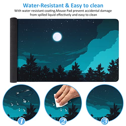 iCasso Extended Gaming Mouse Pad 35.4x15.7in Desk Pad,Silent Night | Large Non-Slip Rubber Base Mousepad with Stitched Edges,Waterproof Keyboard Mouse Mat for Work Home Office - color: Silent Night