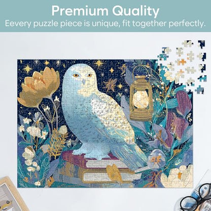 Owl Puzzle for Adults 500 Pieces, Mystical Night Owl Jigsaw Puzzle with Flowers & Lantern, Fantasy Animal Puzzles for Seniors Teens, Relaxing Easy Puzzles, Unique Art Family Game Great Gift Idea - style: Owl Puzzle