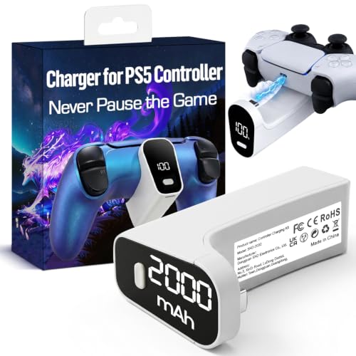Wireless Charger for PS5 Controller with 2000mAh Battery Pack, Play While Charging for PlayStation 5 Controller Charger LED Display 12H Extended Playtime Ultra-Light Portable