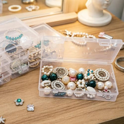 6 Pieces Rectangular Empty Mini Clear Plastic Organizer Box | 155 x 92 x 30 mm, Hinged Lids, For Small Items, Craft Projects - size: 155 x 92 x 30 mm