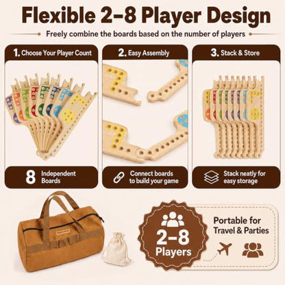 Jokers and Marbles Board Game Set – Wooden Marble Game with 40 Marbles, 4 Decks of Cards, Instructions and Carry Bag, 2–8 Player Portable Family Tabletop Game, Gift for Adults and Families - color: Natural Wood Color