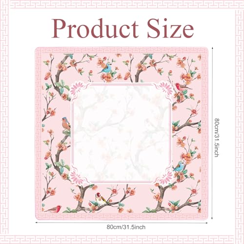 Chinoiserie Mahjong Mat with Carrying Bag,Rubber Anti Slip and Noise Reduction Multi Purpose Game Table Cover for Card, Board Tile Games 31.5" x 31.5" Pink - color: Pink