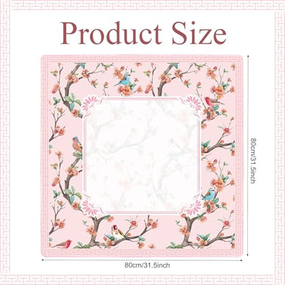 Chinoiserie Mahjong Mat with Carrying Bag,Rubber Anti Slip and Noise Reduction Multi Purpose Game Table Cover for Card, Board Tile Games 31.5" x 31.5" Pink - color: Pink