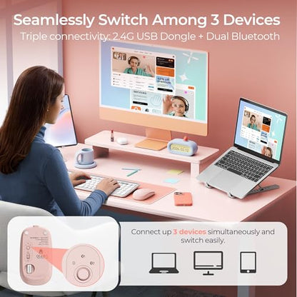seenda MOU001 Bluetooth Wireless Mouse for Laptop,Slim Computer Mice,Pink | Rechargeable Computer mouse with USB and dual Bluetooth, 3-level DPI and quiet clicks for Windows, Macbook, iPad and Travel. - color: pink