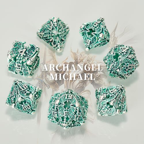 DND Dice,HNCCESG Hollow Metal Set 7 Pcs for Dungeons and Dragon,D and D GIFS of Tabletop Game (Matte Green White Skull) - color: Matte Green White Ts